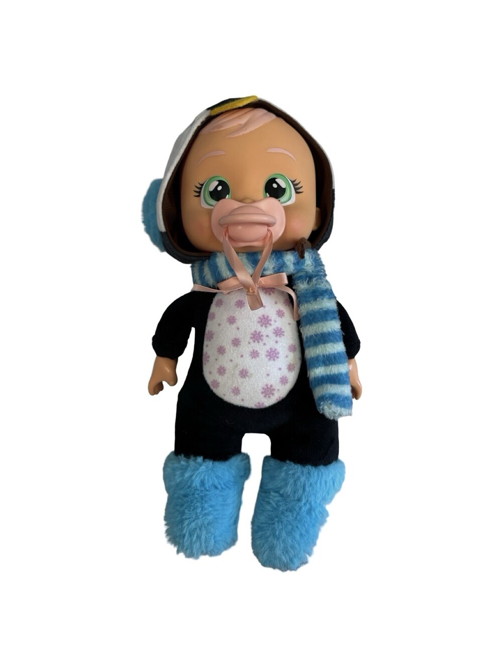 Cry Babies 11” Tiny Cuddles Christmas Izzy Doll In Penguin Hat With Pacifier